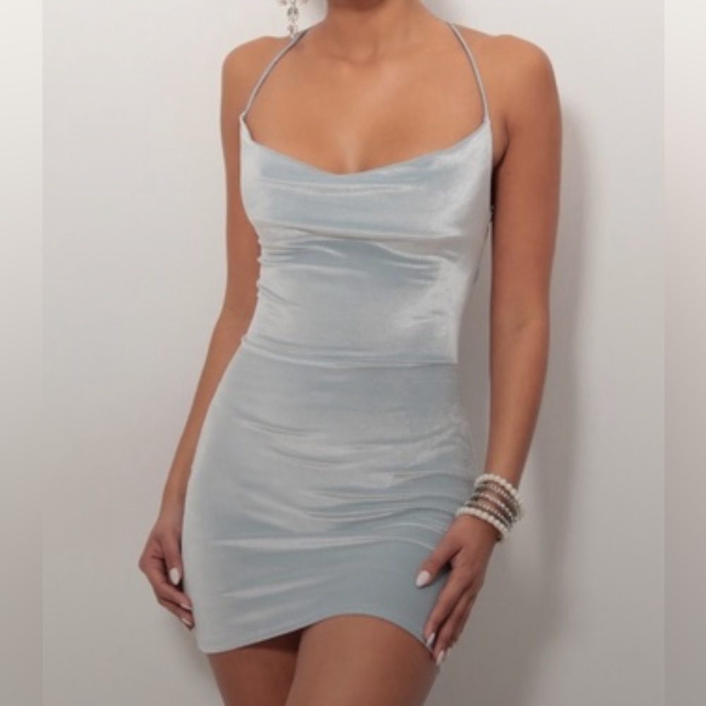 Lucy in the sky silver cowl neck velvet dress